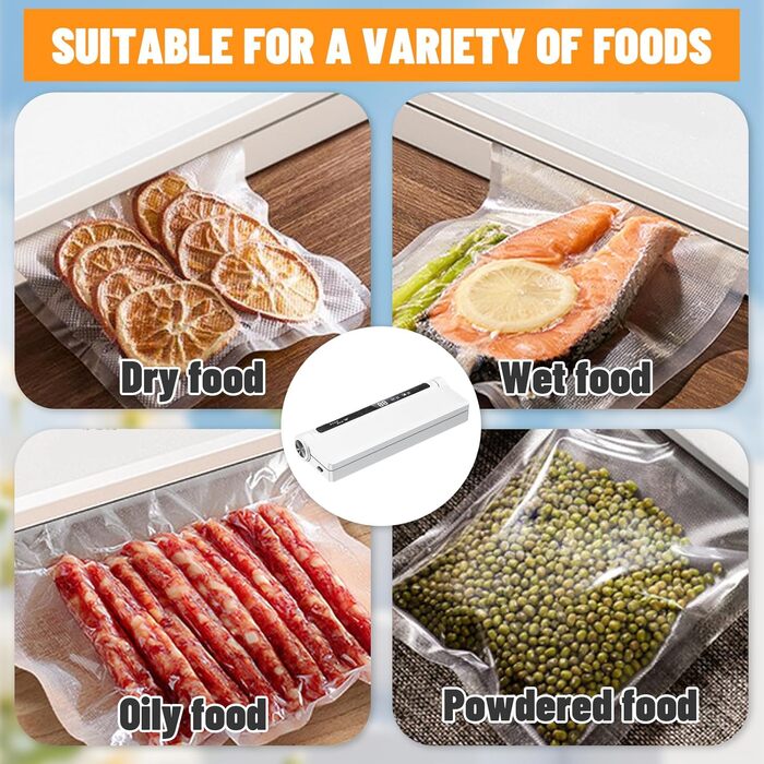 Вакуумний пакувальник з 20 пакетами, запаювач фольги, цифровий таймер, для зберігання сухих, вологих та свіжих продуктів
