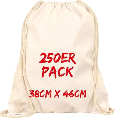 TEXXILLA Drawstring Bags - Pack of 250 | Natural | with sturdy drawstrings | 38x46cm | Jute Bags | Shopping Bags | Unprinted