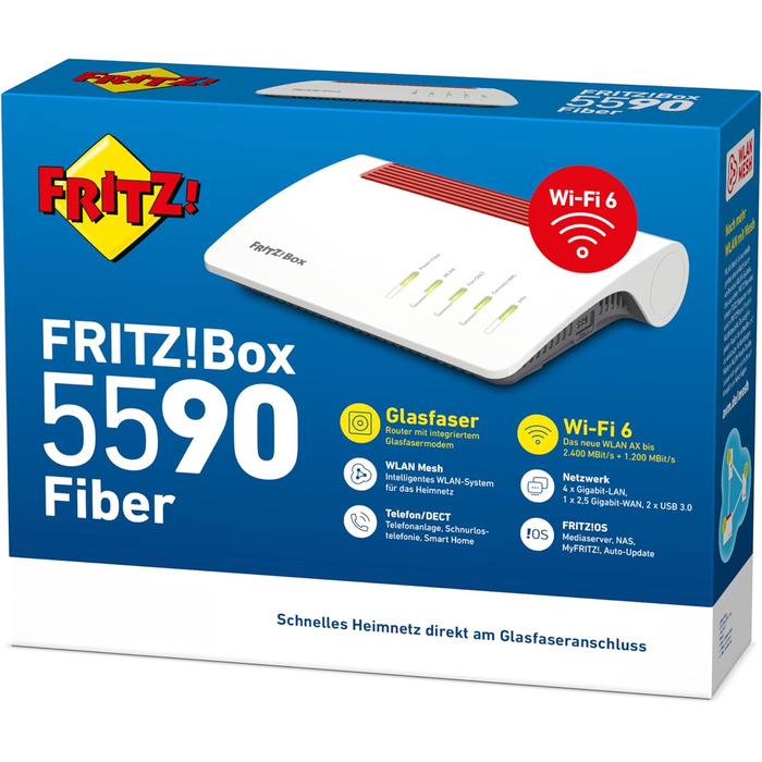 Роутер FRITZ!Box 5590 Fiber: Wi-Fi 6, 2.5 Gigabit LAN, Mesh, DECT, для підключення до оптоволоконного інтернету