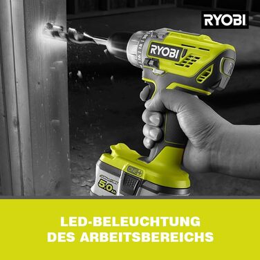 RYOBI 18V ONE+ акумуляторний дриль-шуруповерт R18DD3-0 (50Nm, 2 швидкості, патрон 13 мм, LED-підсвічування, без акумулятора та зарядного пристрою)