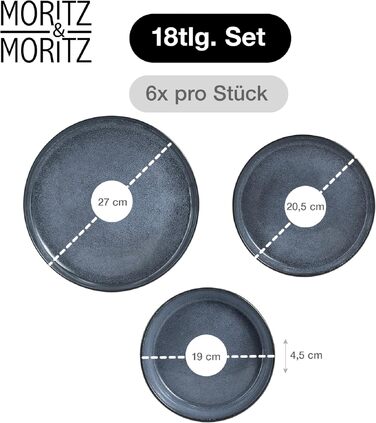 Набір посуду Moritz & Moritz серія Vida (18 предметів) на 6 осіб, синій — підходить для мікрохвильової печі та посудомийної машини