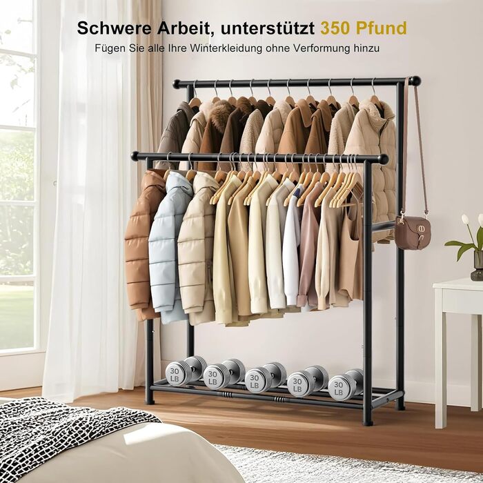 MISSLO Двоярусна вішалка для одягу, міцна, переносний гардероб для спальні, вітальні (чорний)