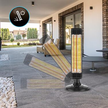 Інфрачервовий обігрівач Climative 2500W з 9 рівнями, IP65, для тераси та приміщення, з пусковим пристроєм та таймером, чорний (фіксований)