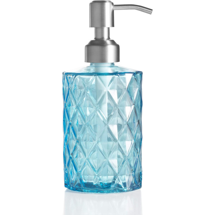 Дозатор для мила Ekirlin зі скла для кухні та ванної кімнати, 340 мл. Підходить для мила для рук, миючого засобу, ефірних олій, шампуню. З нержавіючою сталевою помпою. Колір: темно-сірий, блакитний