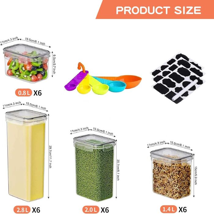 Набір контейнерів для зберігання STUSGO 42er, 24 шт. - прозорі пластикові контейнери з кришкою для круп, борошна та цукру