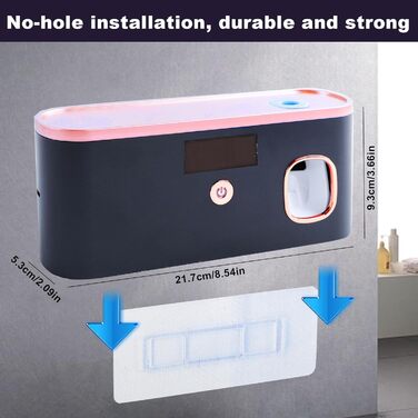 Автоматичний диспенсер зубної пасти з UV-дезінфекцією та тримачем для зубних щіток на 6 щіток, монтаж без свердління. Підходить для дітей та дорослих. Чорний колір