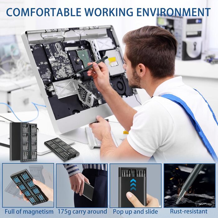 Електрична викрутка 63 в 1 для Macbook, iPhone, PS4/PS5, годинників та окулярів. Набір прецизійних викруток з бітами Torx T5-T9, P5, Y00 та ін.