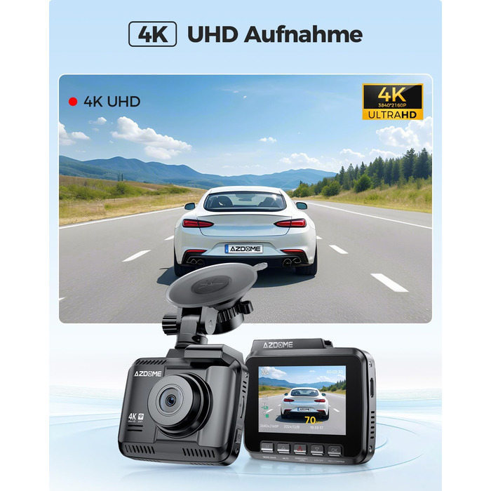 Відеореєстратор AZDOME GS63H 4K з Wi-Fi, GPS, Нічне бачення та Широким кутом 170°, WDR, IPS 2.4', Паркувальний режим, Детектор руху, Циклічна запис