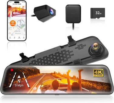WOLFBOX Dashcam G840S 4K: Дзеркало-відеореєстратор з камерою заднього виду, WiFi, IPS-екран, GPS, 32GB, G-сенсор, Park Mode