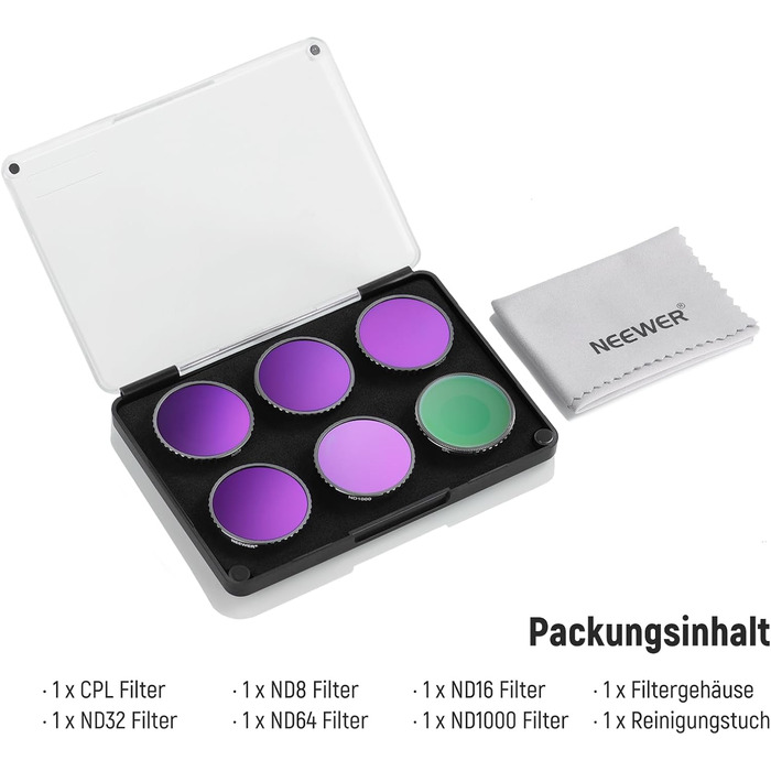 Набір фільтрів ND NEEWER для DJI Osmo Action 4/5 PRO: ND8, ND16, ND32, CPL. Захист об'єктива Action Cam. Оптичне скло HD, багатошарове покриття. 4 шт.