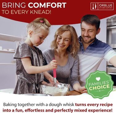 ORBLUE Тістоміс датського типу з силіконовою ручкою, вінчик для збивання з нержавіючої сталі, червоний, чорний