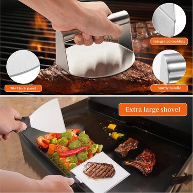 Набір гриль-аксесуарів Kwaiyole: набір інструментів для гриля з нержавіючої сталі, важкий гриль-шпатель, аксесуари для кемпінгу, BBQ, Smoker, Plancha, газового гриля. Ідеальний подарунок для чоловіків та жінок.