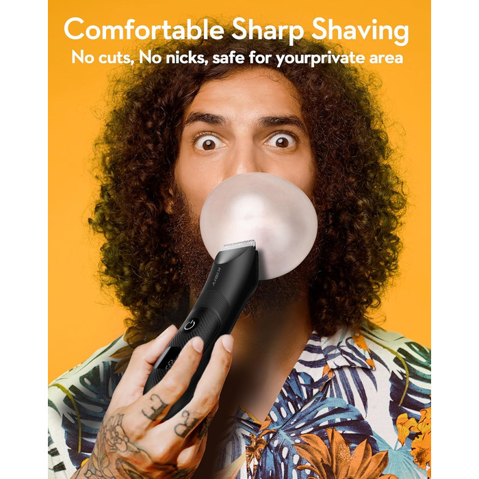 Електричний чоловічий триммер для тіла Kibiy з LED-дисплеєм, IPX7, олія для лез