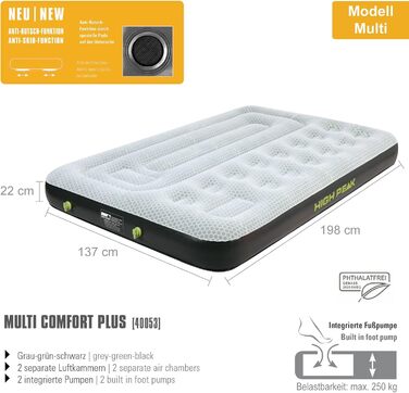 Надувний матрац High Peak Comfort Plus для кемпінгу та гостей з насосом (198 x 137 x 22 см)