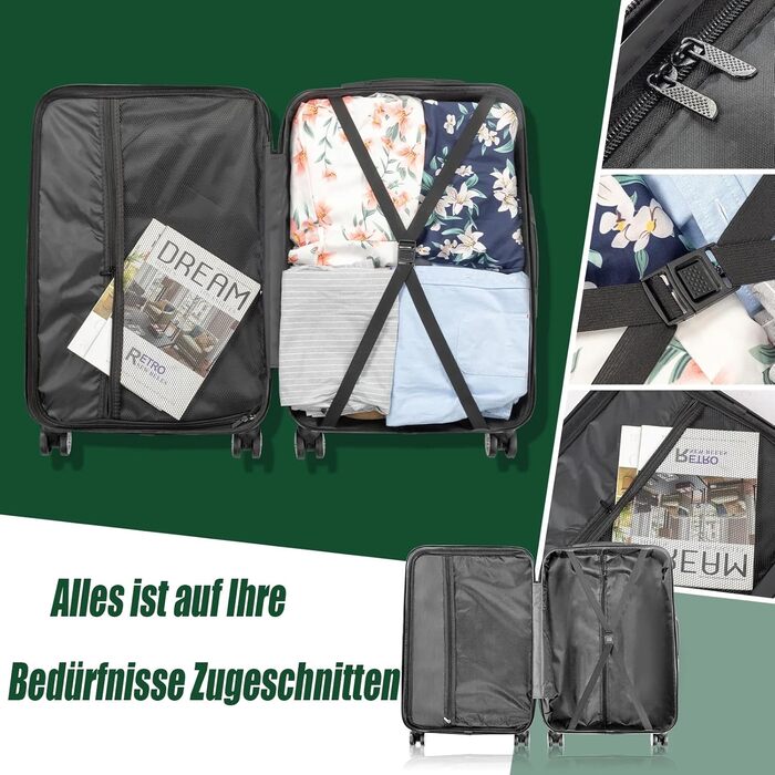 Набір валіз LALAHO 3/4/5 шт. з косметичками, з ABS пластику, сірий (4 шт.)