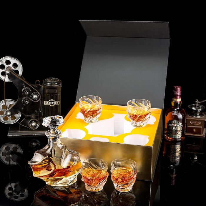 Набір для віскі KANARS: декантик 750 мл та 4 келихи 260 мл, скляний, без свинцю, 5 предметів, подарунковий, прозорий