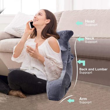 Подушка для сидіння в ліжку, диван, для дорослих, з кишенями, сірого кольору