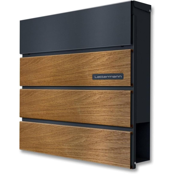 Поштовий ящик Metzler Anton антрацит з дерев'яною текстурою, настінний, з відділенням для газет та гравіюванням імені