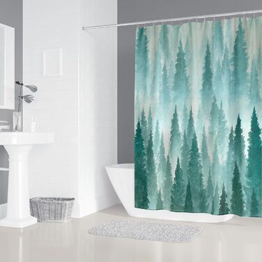 Штора для душу M&W DAS DESIGN з поліестеру, листя зелено-золоті, водонепроникна, з кільцями та утяжеленим краєм, 180x200 см