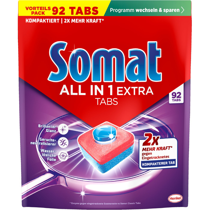 Таблетки для посудомийної машини Somat All in 1 Extra, 92 шт. — для ідеальної чистоти та блиску, підходять для еко- та коротких програм
