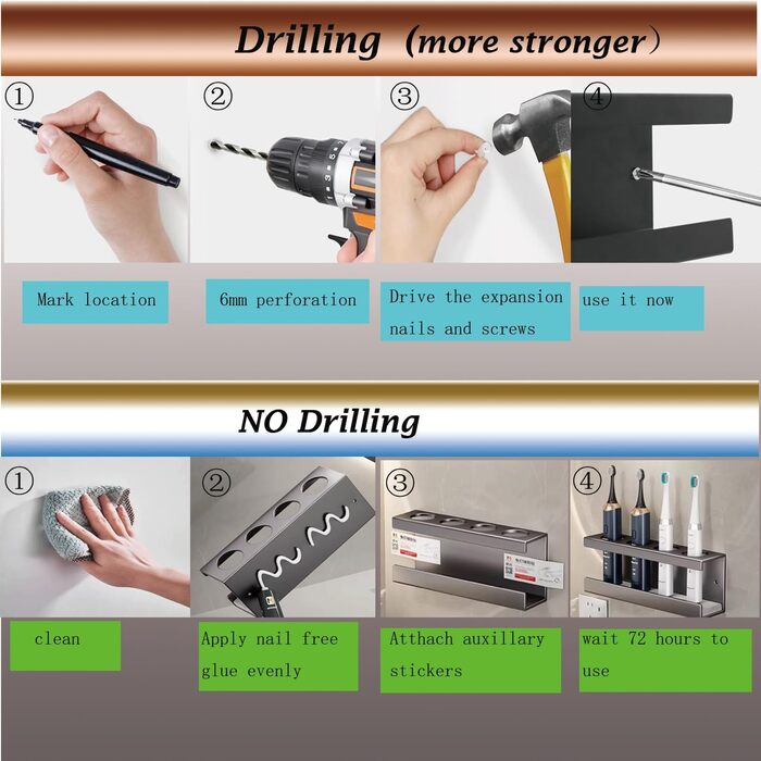 Настінний тримач для електричної зубної щітки з органайзером для пасти, 4 відділення, чорний