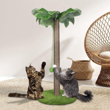 Zvonema Kratzbaum-Kratzstamm with 80 cm Scratching Post for Small and Large Cats, Sisal Rope Cat Scratching Tree with 1 Interactive Ball, Scratching Post Cat Furniture, for Indoor Activity, Play (Scratching Post with 85 cm, Green)