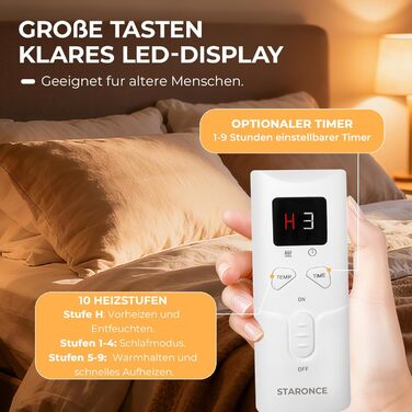 Електрична ковдра StarOnce 160x140 см для двоспального ліжка з 10 рівнями нагріву, автовимкненням, 2 пультами та захистом від перегріву. Можна прати в машині. Біла (150x80 см)