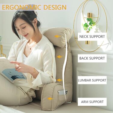 Підголовник для ліжка: великий м'який крісло-мішок з підлокітниками та знімною подушкою для шиї, 75x40x58 см