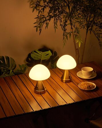 Бездротова настільна лампа-грибок, акумуляторна, з сенсорним регулюванням яскравості, мініатюрна золота атмосфера для спальні, їдальні, патіо, ванної кімнати