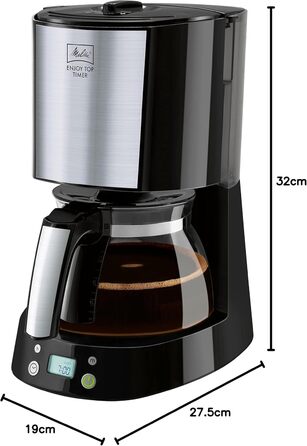 Кавомашина Melitta Enjoy Top з таймером, 10 чашок, чорний колір, скляна колба, функція Tropfstopp