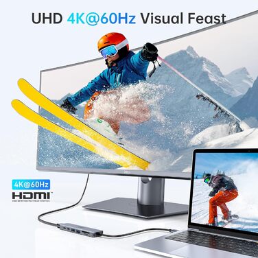 Док-станція для 2 моніторів, USB-C хаб 8 в 1: адаптер DisplayPort, HDMI, VGA, PD 100W, USB 2.0, для ноутбуків Dell, Thinkpad, Huawei