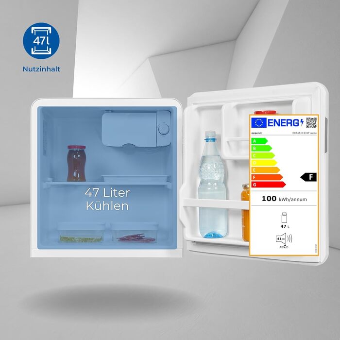 Exquisit Mini Холодильник CKB45-0-031F білий: 47 л, без морозильної камери, ретро стиль