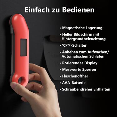 ThermoMaven F1 Turbo Digital Meat Thermometer – 0.5s Instant Display, Grilling Thermometer, ±0.3°C Accurate, Cooking Thermometer, IP67 Waterproof Magnetic, Bottle Opener, Roasting, BBQ, Grill