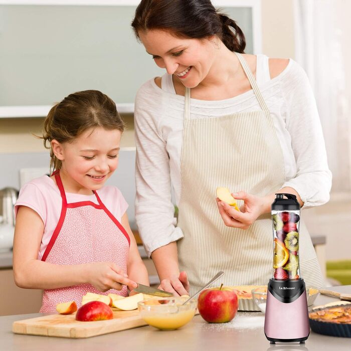 Блендер La Rêveuse Mix&Go: компактний ручний блендер з пляшками 550 мл, рожевий (300 Вт)