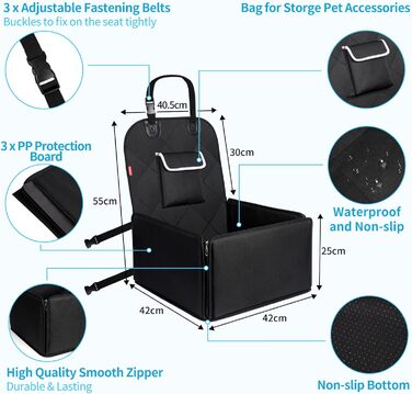 Автокрісло для собак Tamowa, чорне, для собак малого та середнього розміру, з ременями безпеки, водовідштовхувальне
