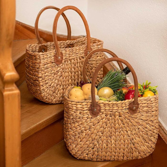SIDCO Shopping Bag Shopper Basket Water Hyacinth Shopping Basket Straw Bag Natural