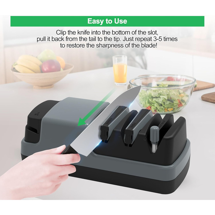 Електричний точило для ножів 4-в-1: прямі, зубчасті, керамічні ножі та ножиці, сірий колір