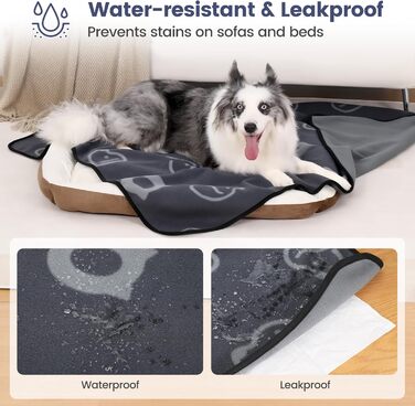 Водонепроникний килимок для собак, 152x127 см, плюшевий фланель та шерпа, для середніх та великих собак, машинне прання - Чорний (152x127 см, Сірий)