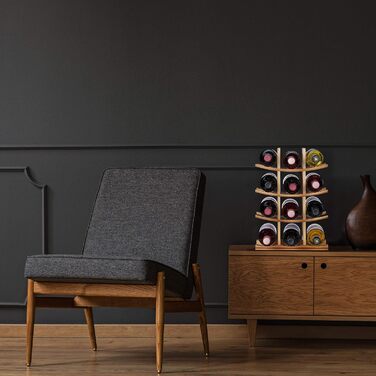 Стелаж для вина Relaxdays з бамбука, на 12 пляшок, 4 яруси, горизонтальне зберігання, самостійна підставка, 42,5x30x16 см, натуральний колір