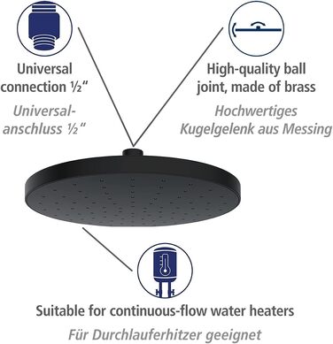 WENKO Rain Shower Head Automatic Cleaning - Anti-Limescale Universal Shower Head with Automatic Cleaning System, Plastic (ABS), 22.5 x 22.5 cm, Silver Glossy, 24000100 (Black)