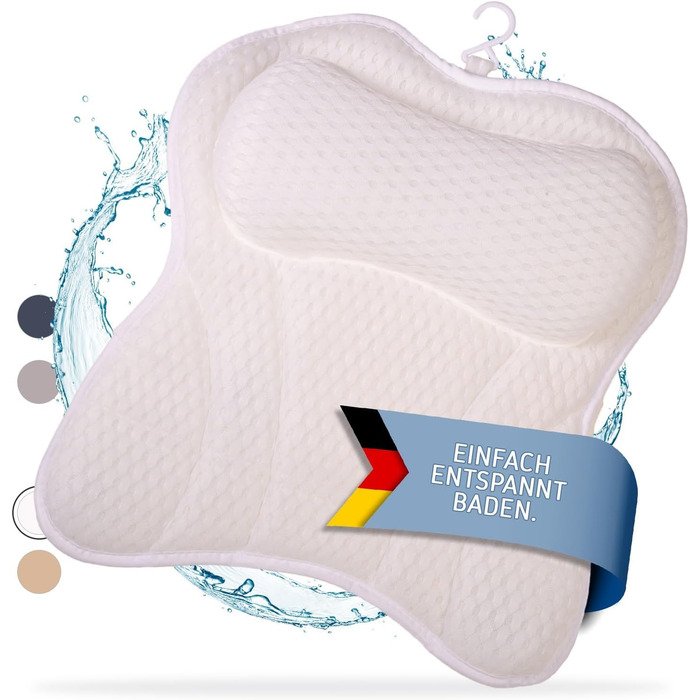 Bathtub Pillow | Premium Bathtub Pillow with Headrest & Neck Support | Pillow ideal as Bathtub Neck Pillow & Head Pillow | Ergonomic Tub Pillow with Suction Cups, White