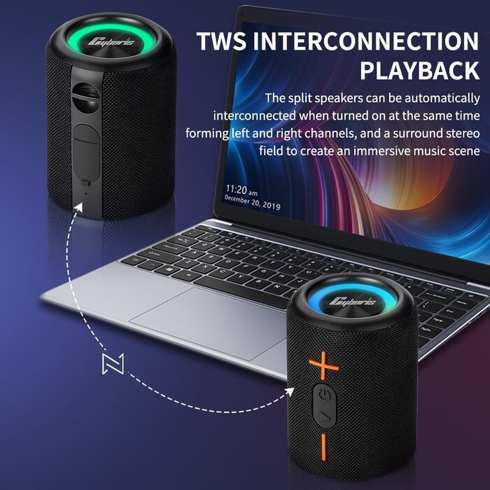 CYBORIS 2 Портативна Bluetooth колонка, водонепроникна, 20 Вт, 24 год, True Wireless