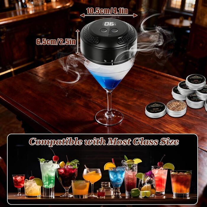 Електричний набір для приготування коктейлів з копченням, 6 смаків, дерев'яні тріски, ретро-сито для напоїв. Подарунок на ювілей, день народження, Різдво для чоловіків, батька.