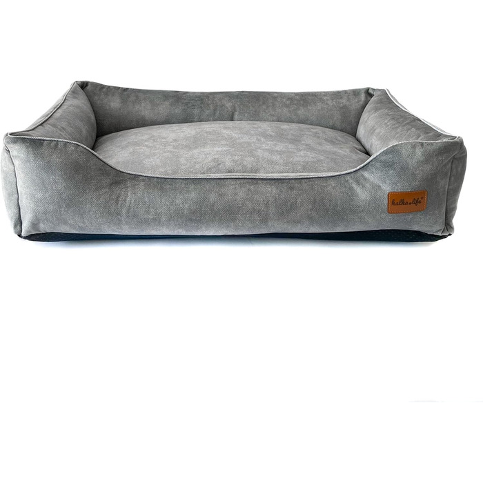 Софа для собак з велюру – знімний та пральний лежак з високими бортиками – для малих та великих собак (M (80x50x18 см), Сірий)