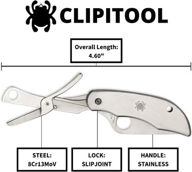 Ніж складаний Spyderco ClipiTool з ножицями, нержавіюча сталь, металевий корпус