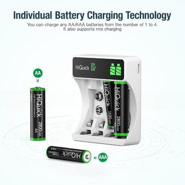 Зарядний пристрій HiQuick для акумуляторів NI-MH/NI-CD AA/AAA з LCD-дисплеєм, 4 слоти, швидка зарядка