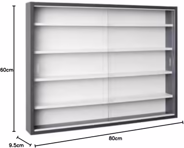 Inter Link - Collector's Display Cases - Hanging Display Case - Wall Shelf - Glass Display Case - Wall Display Case - Hanging Shelf - Showcase - MDF - Gray/White (80x60x9.5 cm) Collecty Gray Gray, White