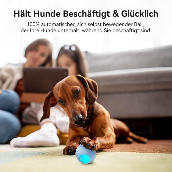 Interactive Dog Toy Ball, Wicked Ball Dog, Self-Moving Dog Toy Movable with 3 Interactive Modes, Self-Rolling Ball Dog Interactive with LED Lights, Blue