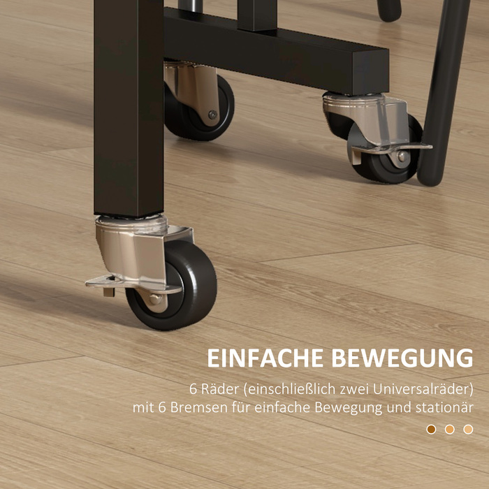 HOMCOM Folding Dining Table with Wheels for 4-6 People, Steel Legs, Extendable 52.5-120 x 80 x 73 cm, ideal for Kitchen & Dining Room