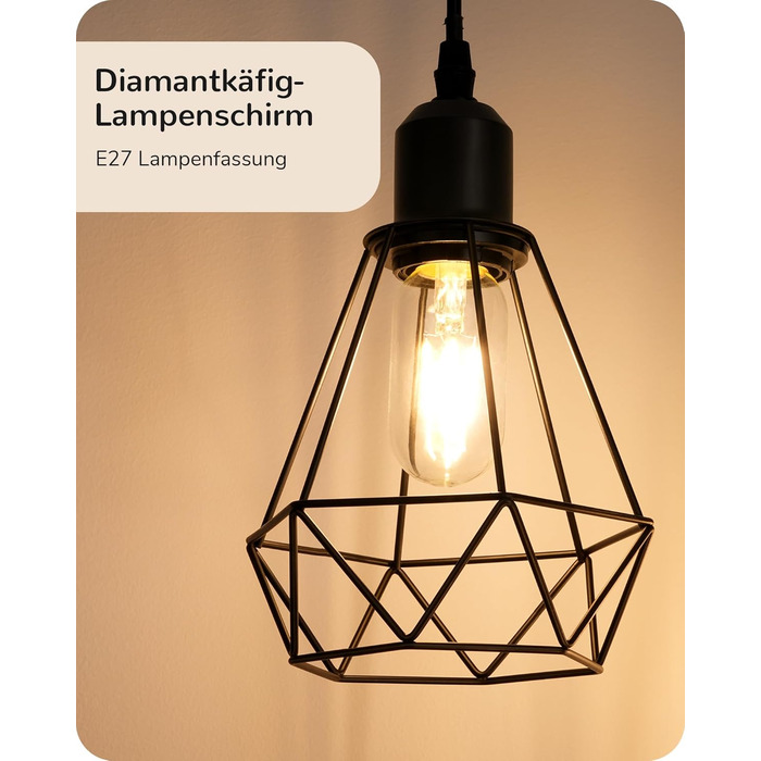 LED торшер Edishine для вітальні, 3 лампи, ретро стиль, диммування, 4W E27, металевий абажур-сітка, 2700K, висота 166 см, чорний
